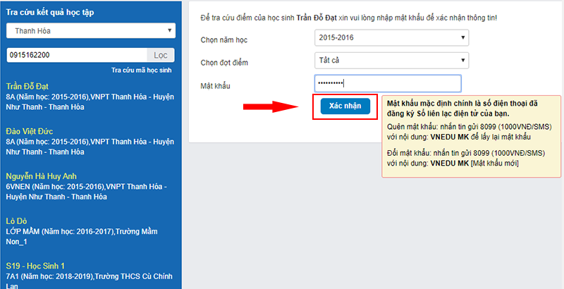 Cách tra cứu điểm của học sinh lớp 5,6,7,8,9,10,11,12 vnEdu tra cứu điểm