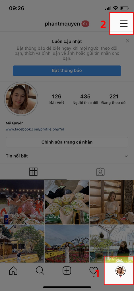 Vào trang Instagram