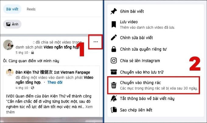 Các bước xóa bài viết trên Facebook