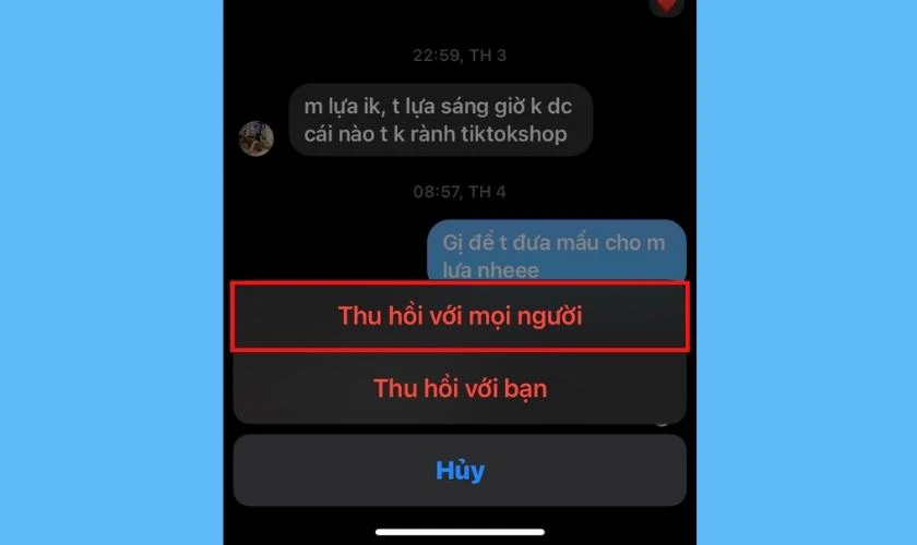 Chọn vào Thu hồi với mọi người