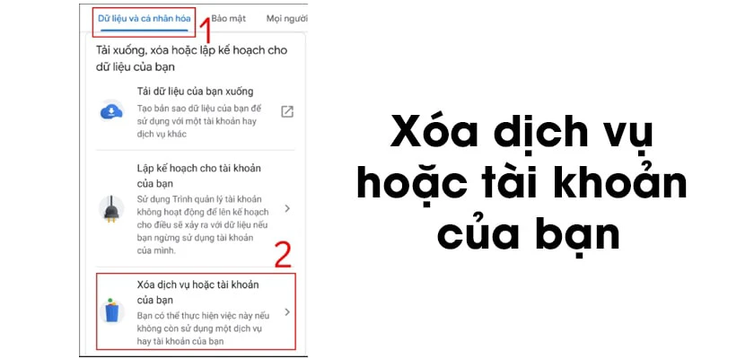 Chọn tới dòng Xóa dịch vụ hoặc tài khoản