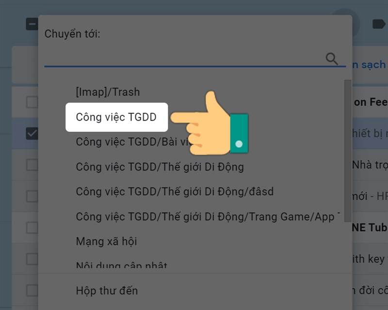 Chọn thư mục bạn muốn chuyển thư tới