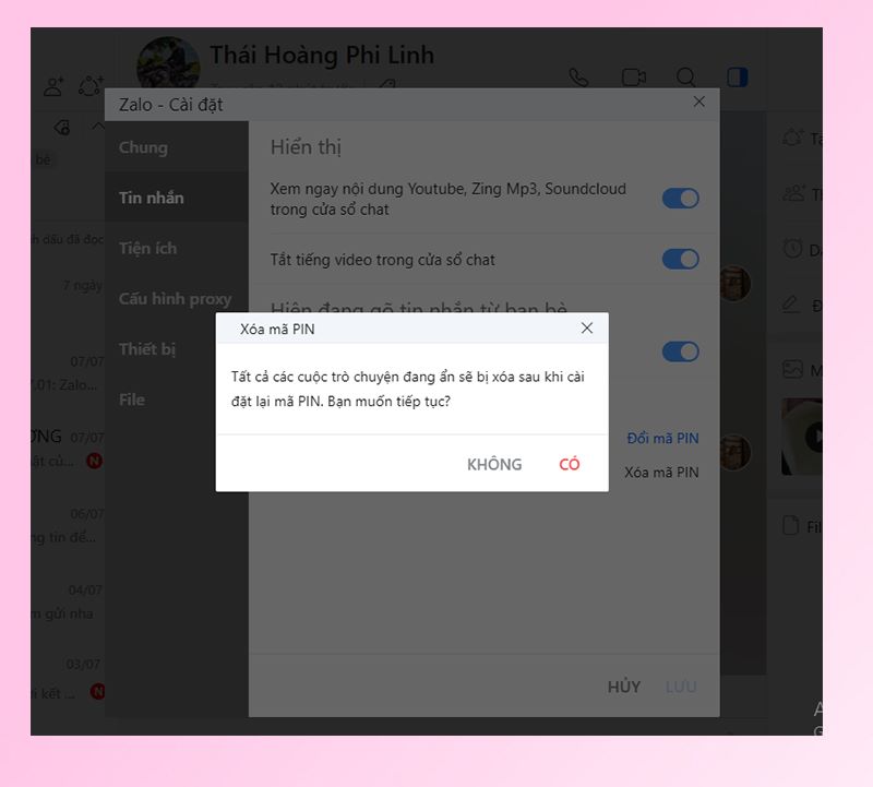 Cách bỏ ẩn tin nhắn Zalo và xóa mã PIN bước cuối