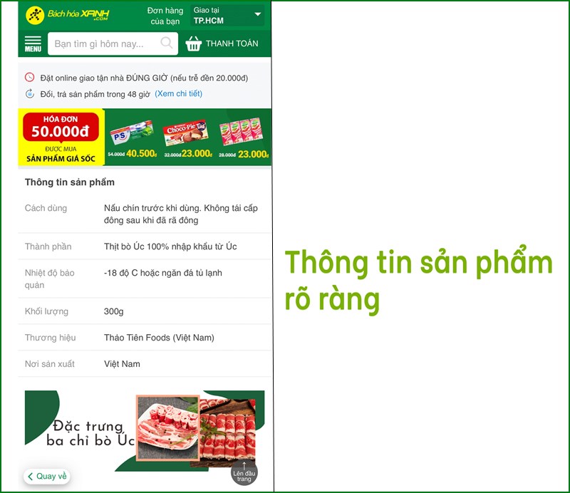 Thông tin sản phẩm rõ ràng