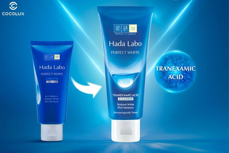 Thiết kế của sữa rửa mặt Hada Labo Perfect White màu xanh dương