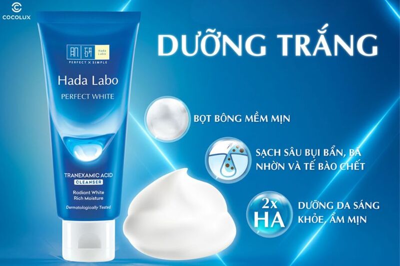 Kết cấu của sữa rửa mặt Hada Labo Perfect White màu xanh dương