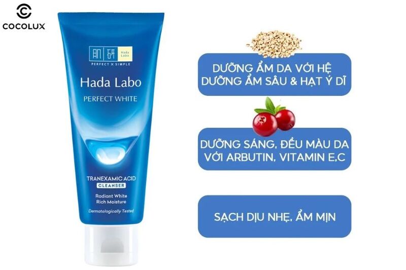 Thành phần chính của sữa rửa mặt Hada Labo Perfect White màu xanh dương