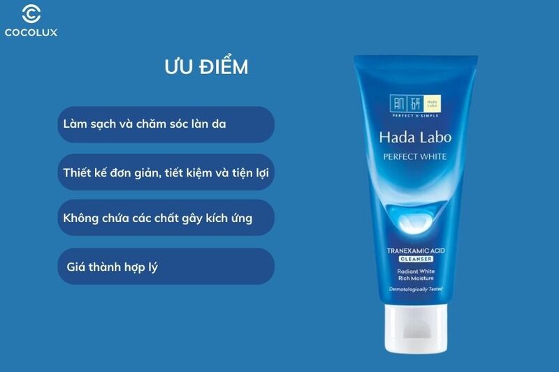 Ưu điểm của sữa rửa mặt Hada Labo Perfect White màu xanh dương