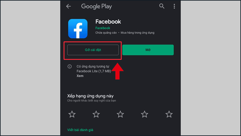 Hãy vào CH Play để tải lại ứng dụng Facebook