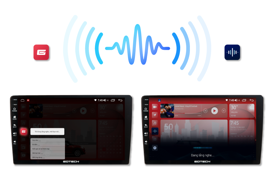 Màn hình ô tô thông minh GOTECH GT8 sở hữu 2 Trợ lý điều khiển giọng nói tiếng Việt linh hoạt.