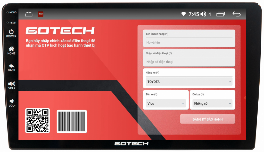 Ứng dụng bảo hành điện tử tiện dụng trên màn hình ô tô thông minh Gotech GT8.
