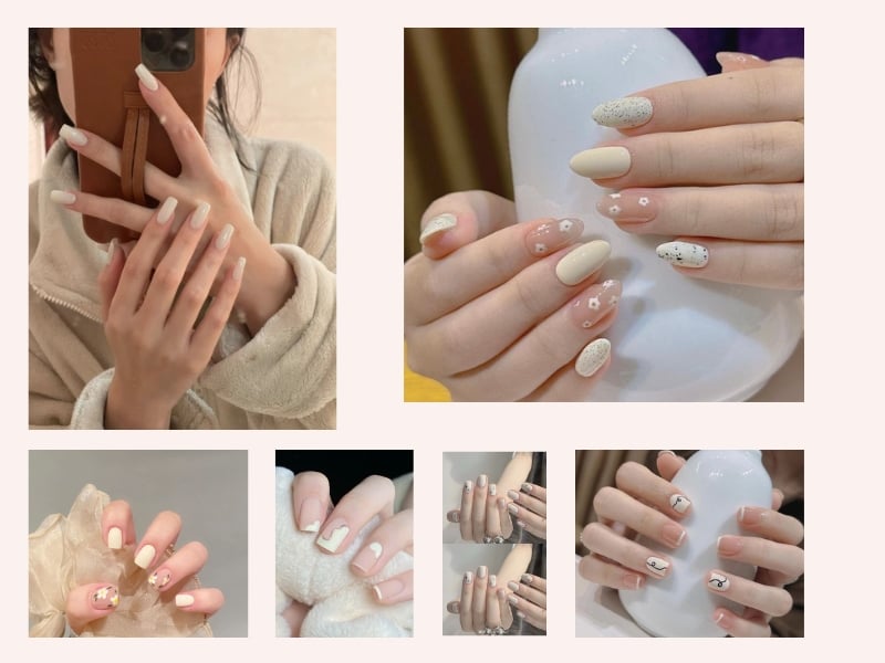 Mẫu nail màu trắng sữa tinh khôi, có thể kết hợp cùng họa tiết hoặc đính đá nhỏ