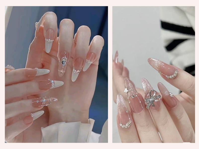 Mẫu nail đính đá lấp lánh, sang trọng và quý phái