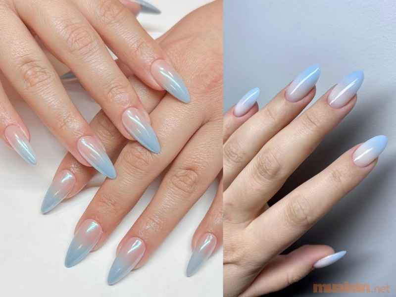 Mẫu nail ombre màu xanh đơn giản