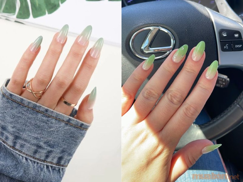 Mẫu nail ombre màu xanh lá