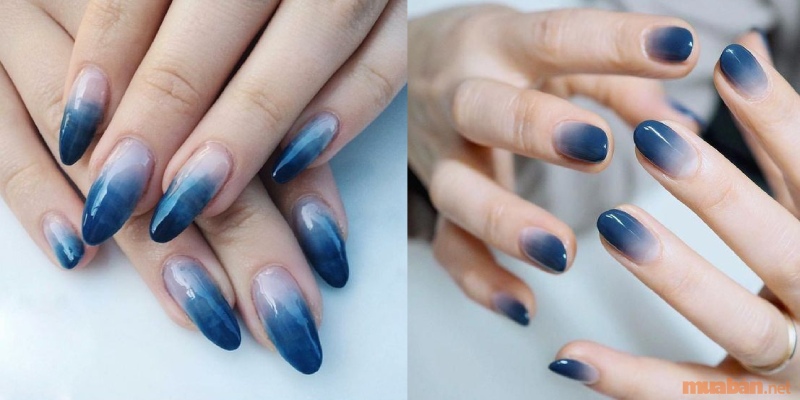 Mẫu nail ombre màu xanh dương đơn giản