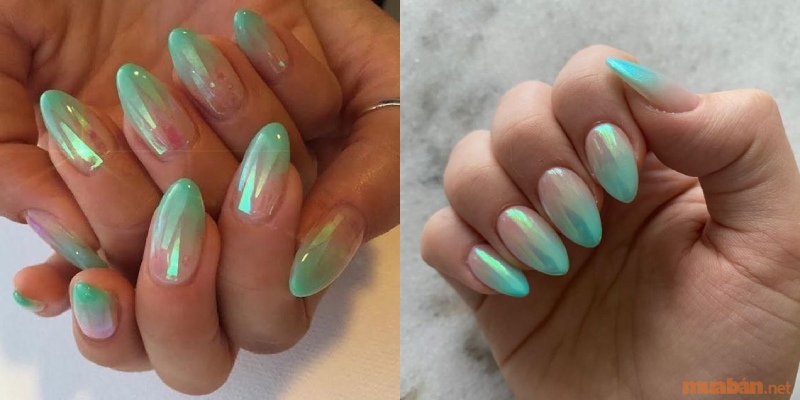 Mẫu nail ombre màu xanh ngọc