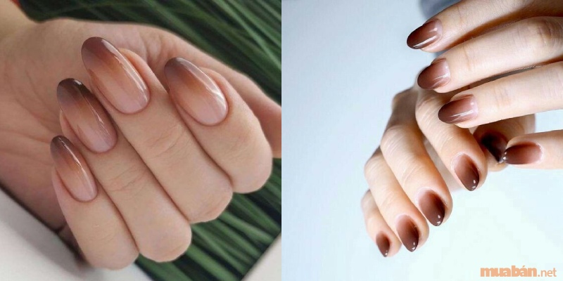 Mẫu nail ombre màu nâu đơn giản, sang trọng