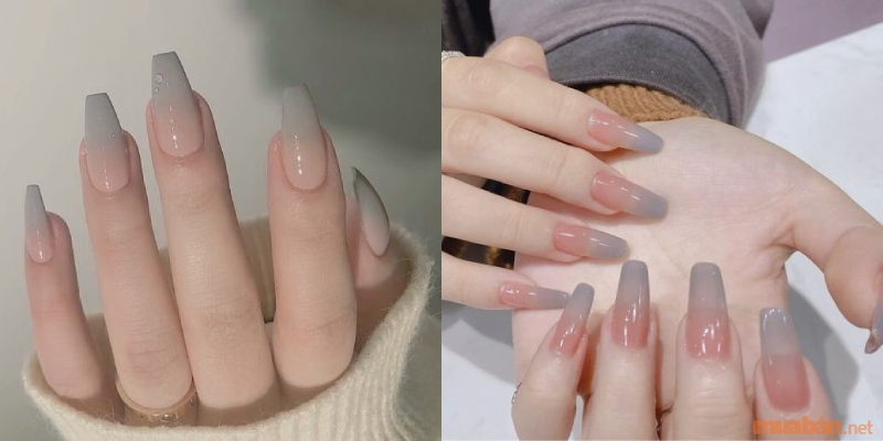 Mẫu nail ombre xám nhạt kết hợp màu hồng sang trọng