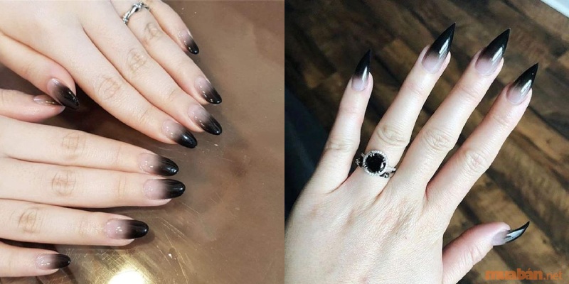 Mẫu nail ombre màu đen đơn giản