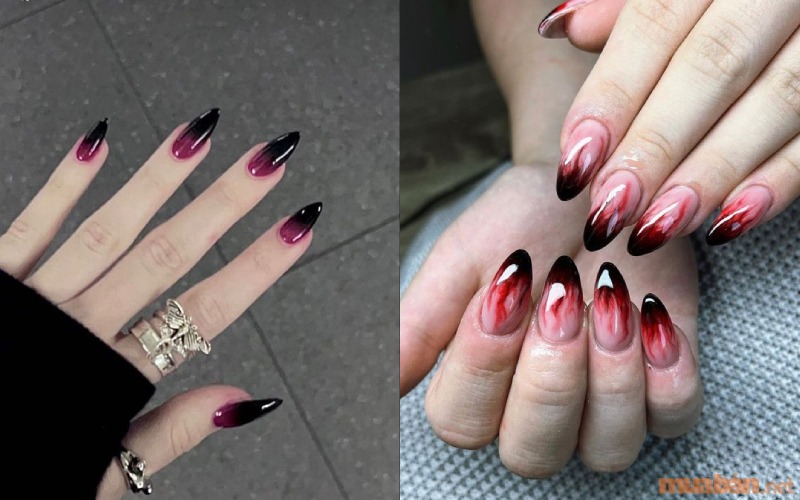 Mẫu nail ombre màu đỏ đen