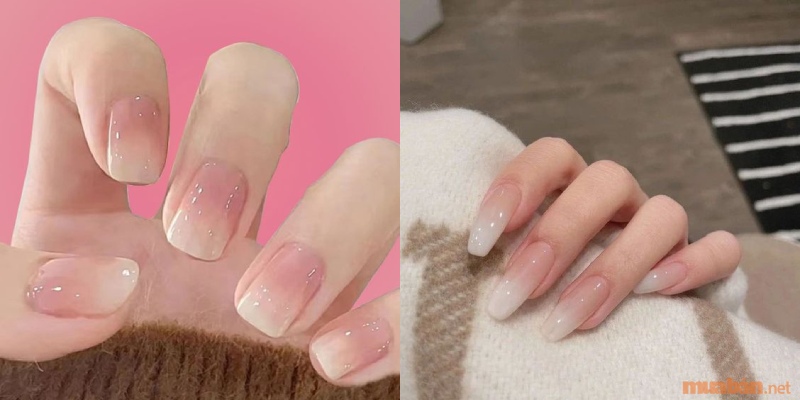 Mẫu nail ombre màu trắng hồng