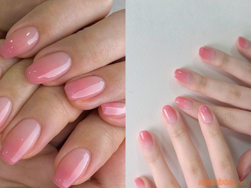 Mẫu nail ombre màu hồng cánh sen