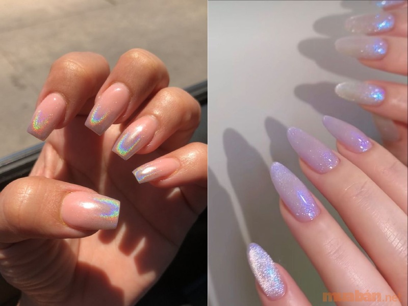 Mẫu nail ombre kim tuyến kết hợp nhũ mắt mèo