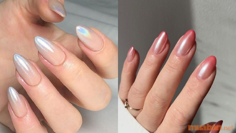 Mẫu nail ombre kết hợp tráng gương