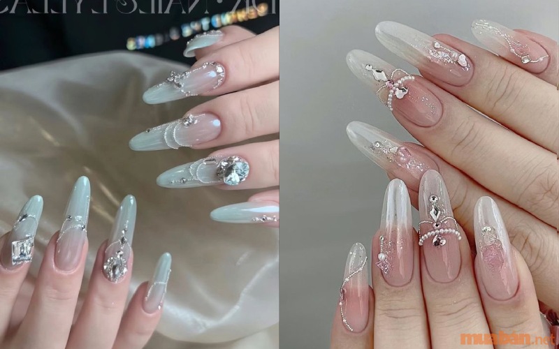 Mẫu nail ombre đính đá