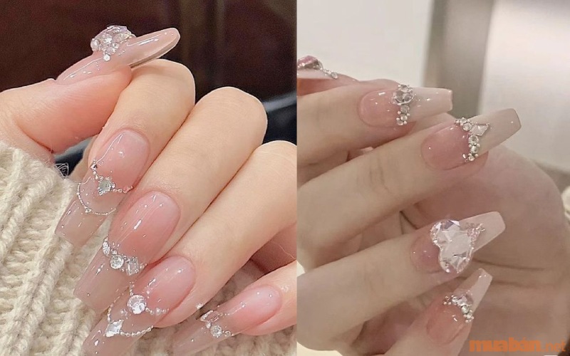 Mẫu nail ombre đính đá nhẹ nhàng, sang trọng