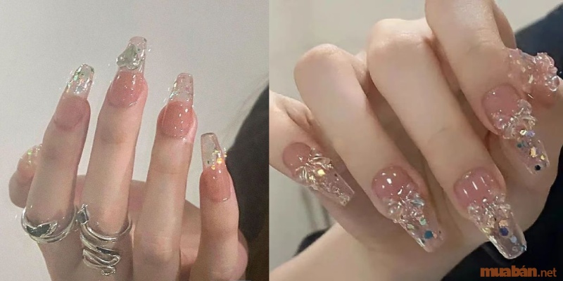 Mẫu nail ombre đính đá nhẹ nhàng