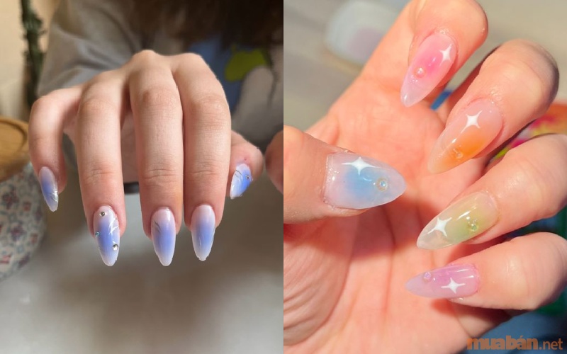 Mẫu nail ombre lòng đào kết hợp nhiều màu sắc khác nhau