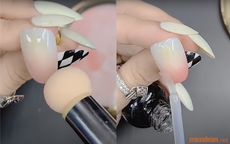 Bước 4: Cách làm nail ombre bằng mút dặm