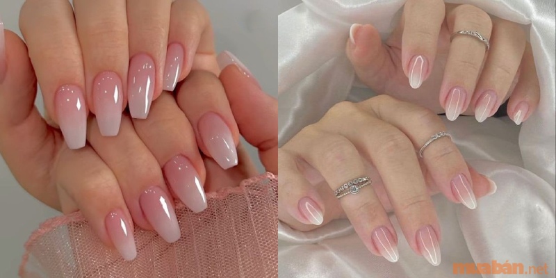 Mẫu nail ombre màu hồng dịu dàng, sang trọng