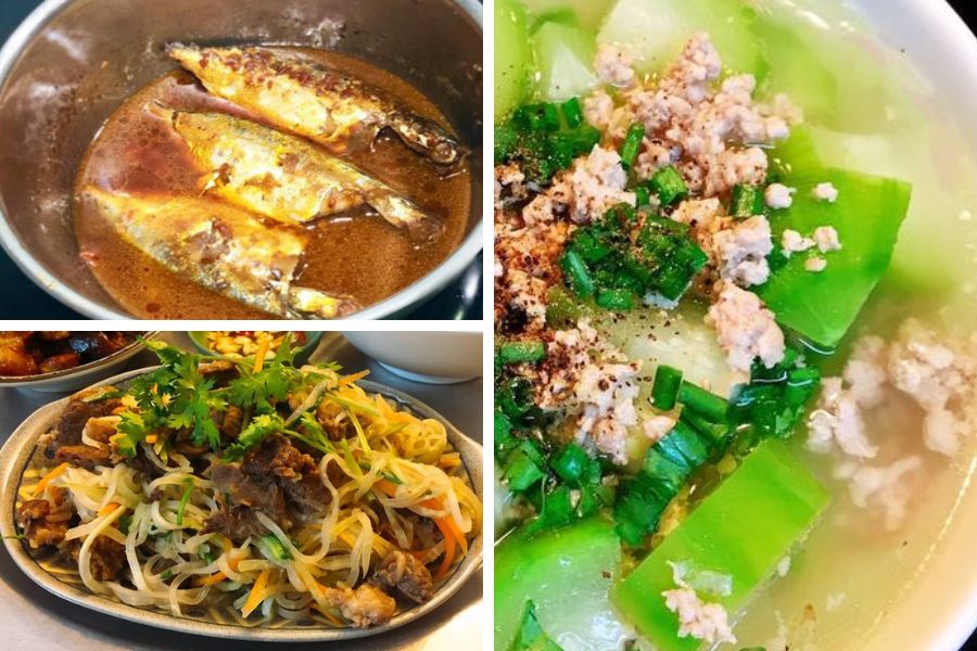 Bắp cải xào - Gà sốt tỏi - Canh bắp cải thịt băm