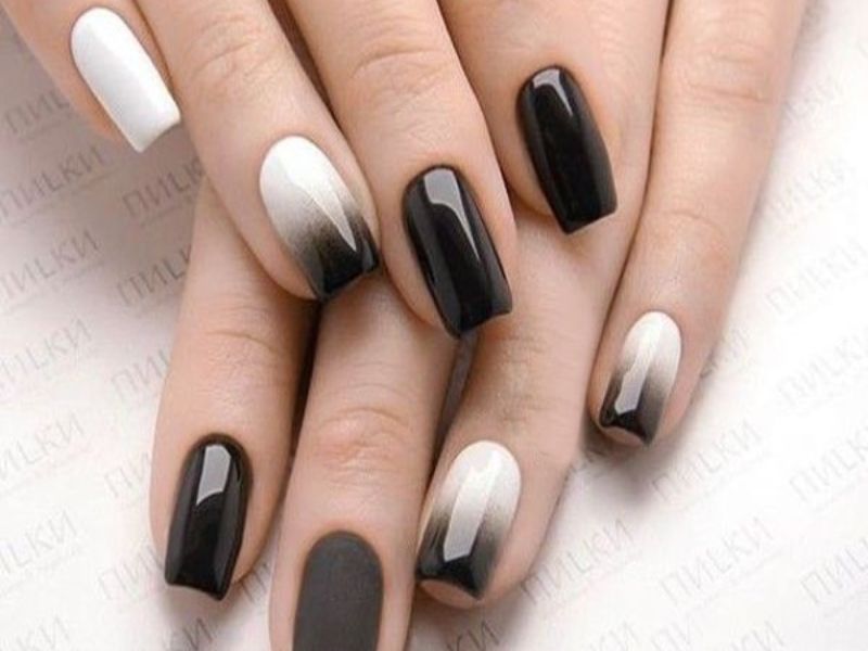 Mẫu nail ombre trắng đen