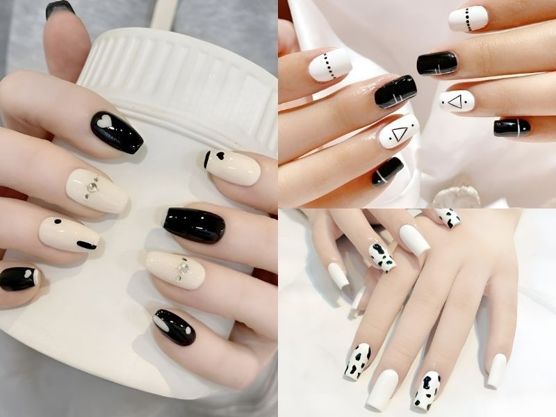 nail trắng đen