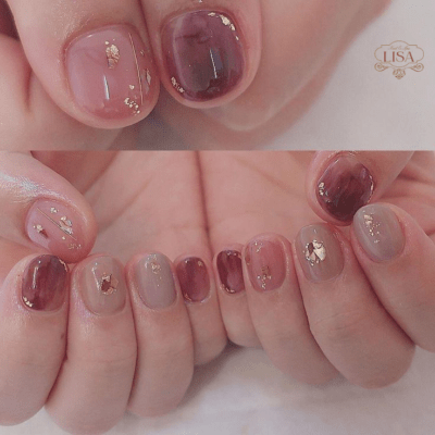 mẫu nail màu hồng thạch