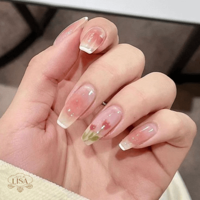 mẫu nail màu hồng thạch