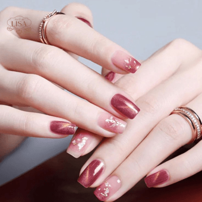 mẫu nail màu hồng thạch