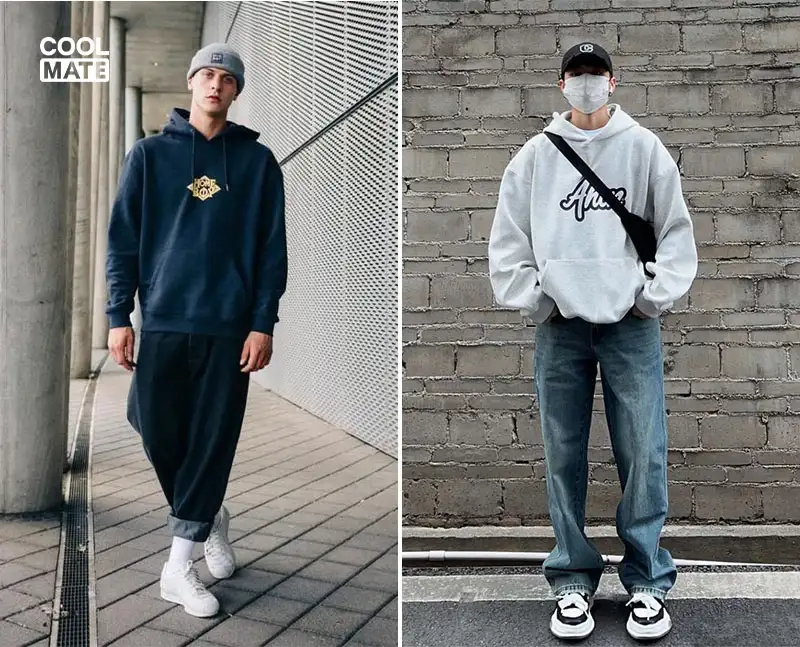 Hoodie và quần jean baggy