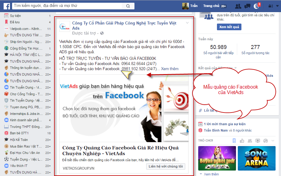 Quảng cáo Facebook Page xổ số