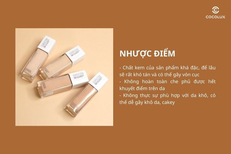 Nhược điểm của kem nền Maybelline Super Stay Full Coverage Foundation 24h