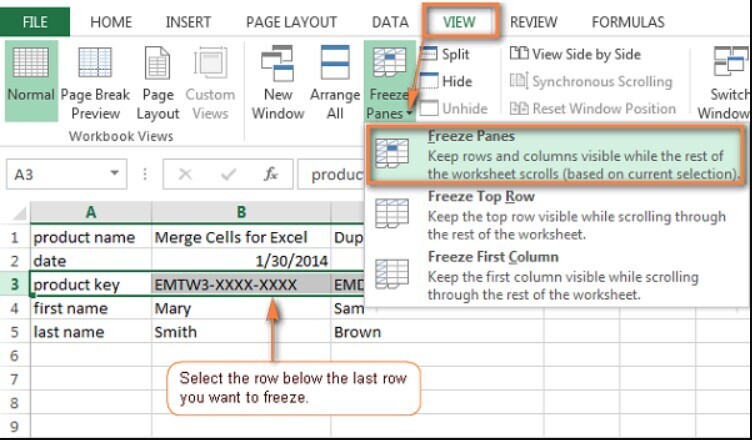 Cách cố định cột trong Excel với Freeze 2