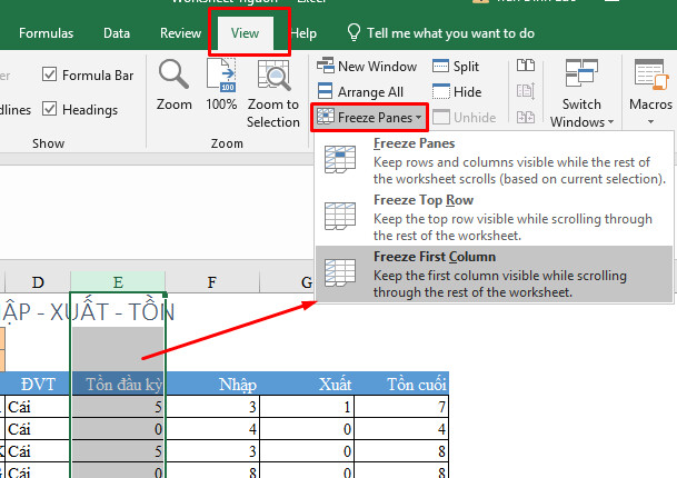 Cách tránh Excel cố định dòng, cột khác với mong đợi 1