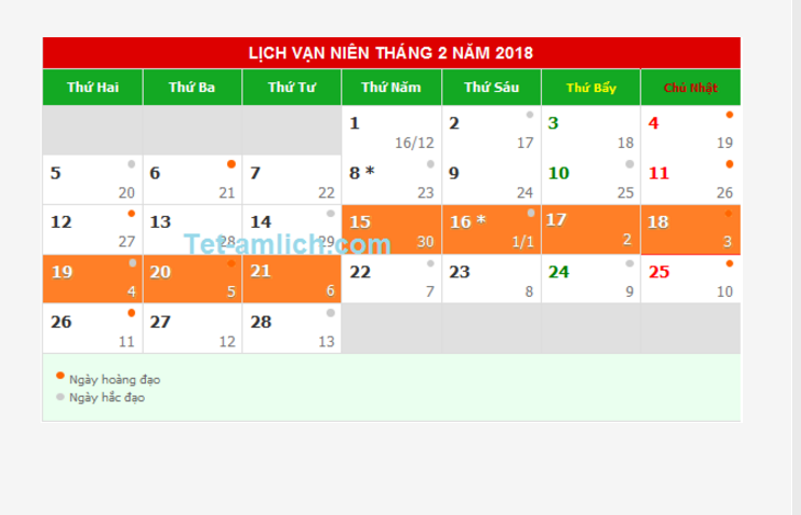 Lịch nghỉ Tết Nguyên Đán năm 2018